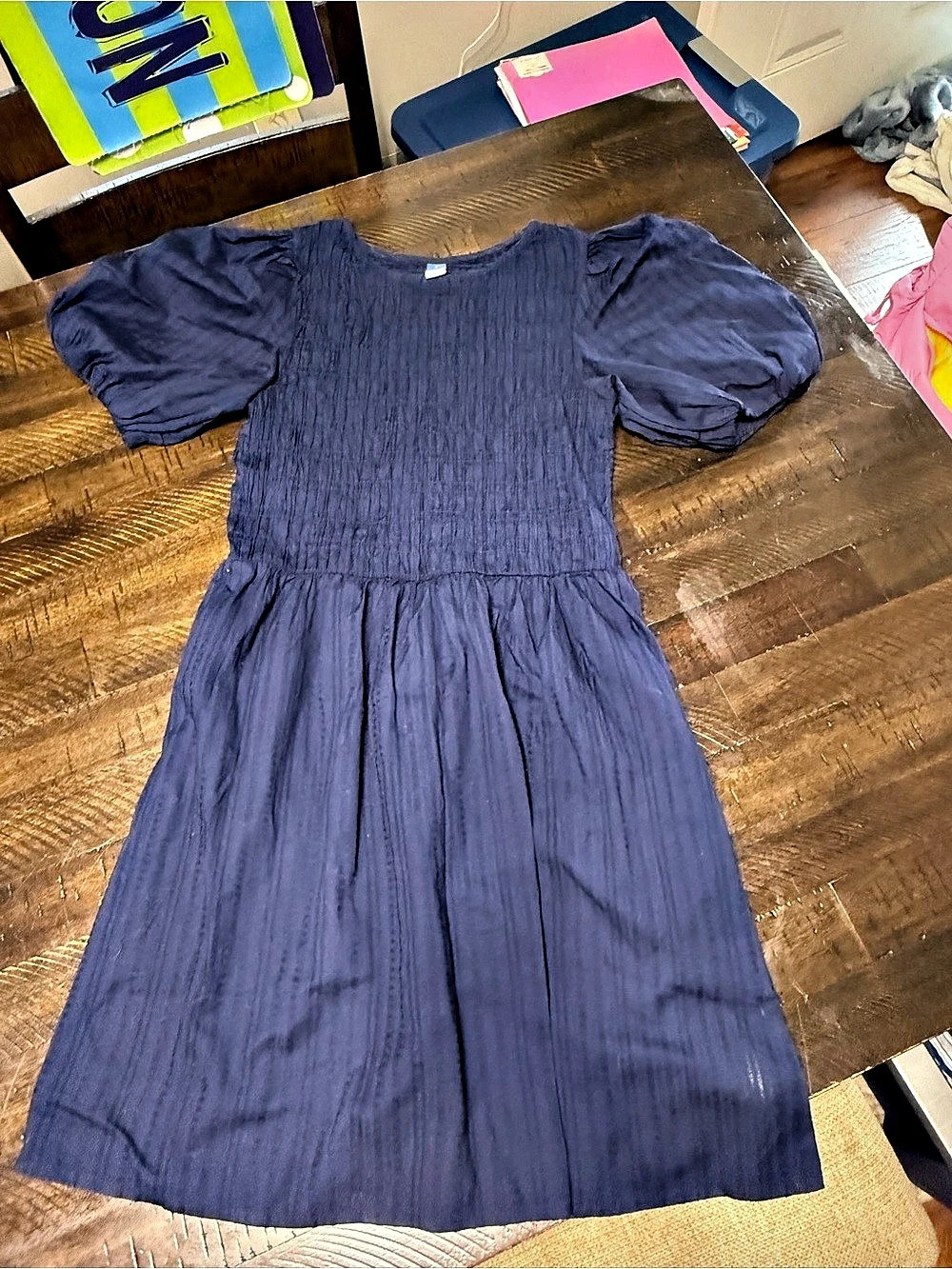 Old Navy Smocked Puff-Sleeve Flare Mini Dress Mini Dress in Blue Size Small
